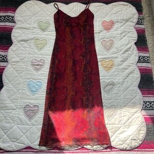 Bonkers Y2K Fairy Core Snakeskin Dark Romance Red Orange Midi Sequin Dress Small